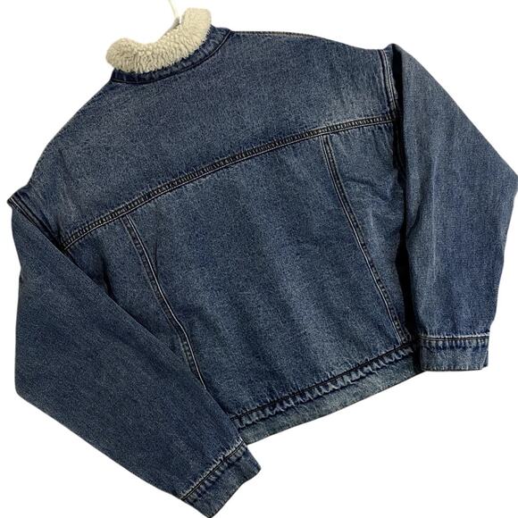 tgla Jean Denim Jacket Womens Large Blue Sherpa Lined Trucker Collar Casual - Picture 3 of 14